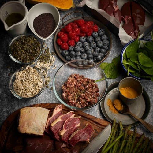 Minced beef and ingredients on a table