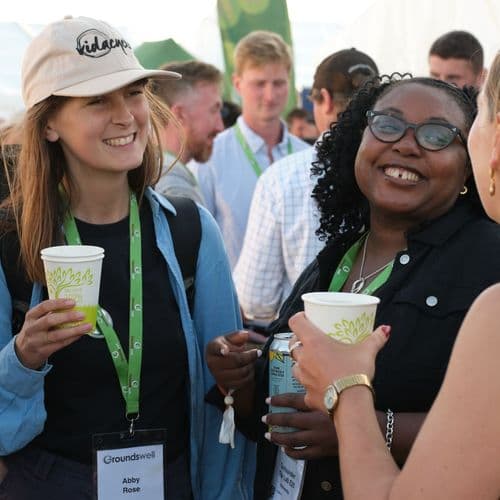 Farmers talking to PfL members and staff at Groundswell 2025