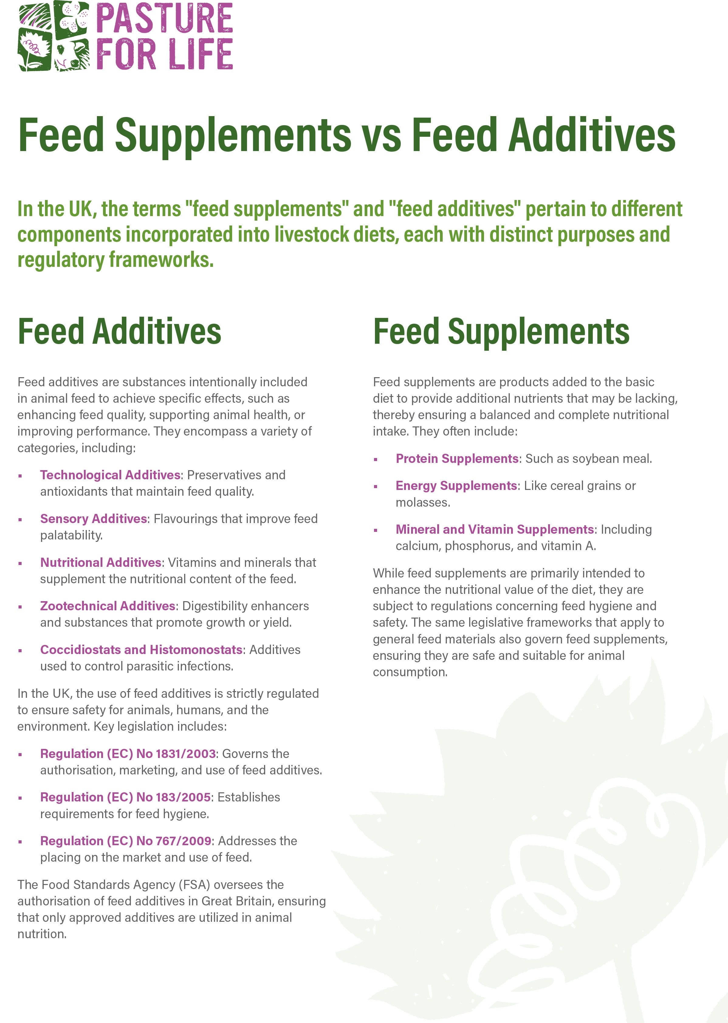 Feed supplements vs feed additives