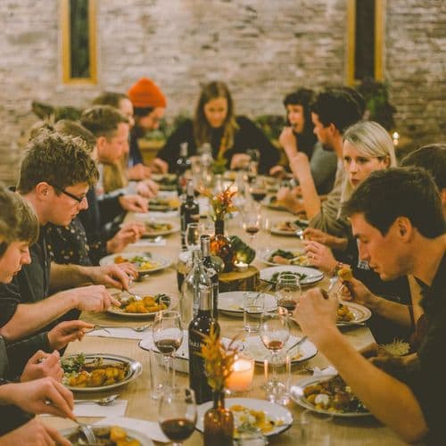 People eating and discussing