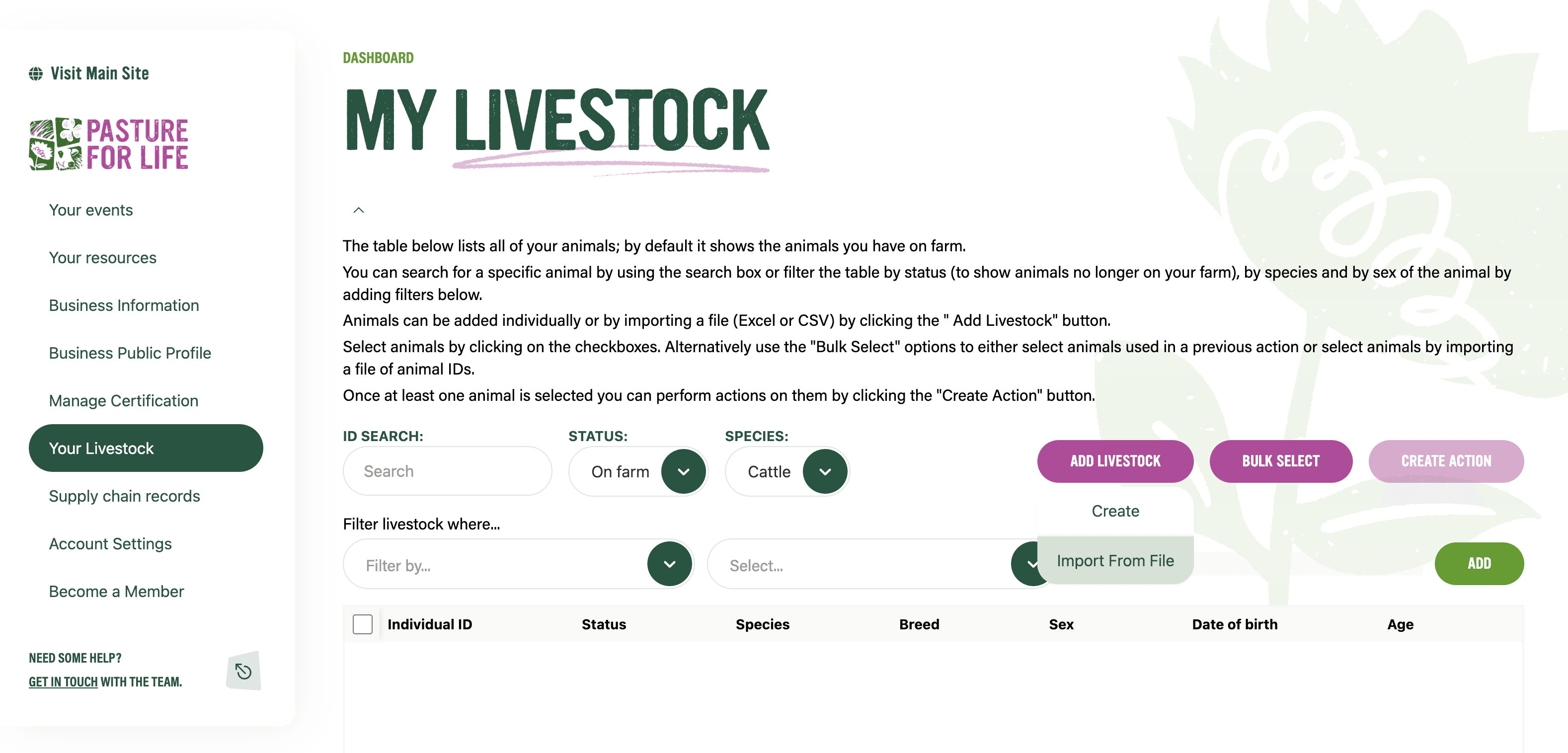 My livestock, import from file