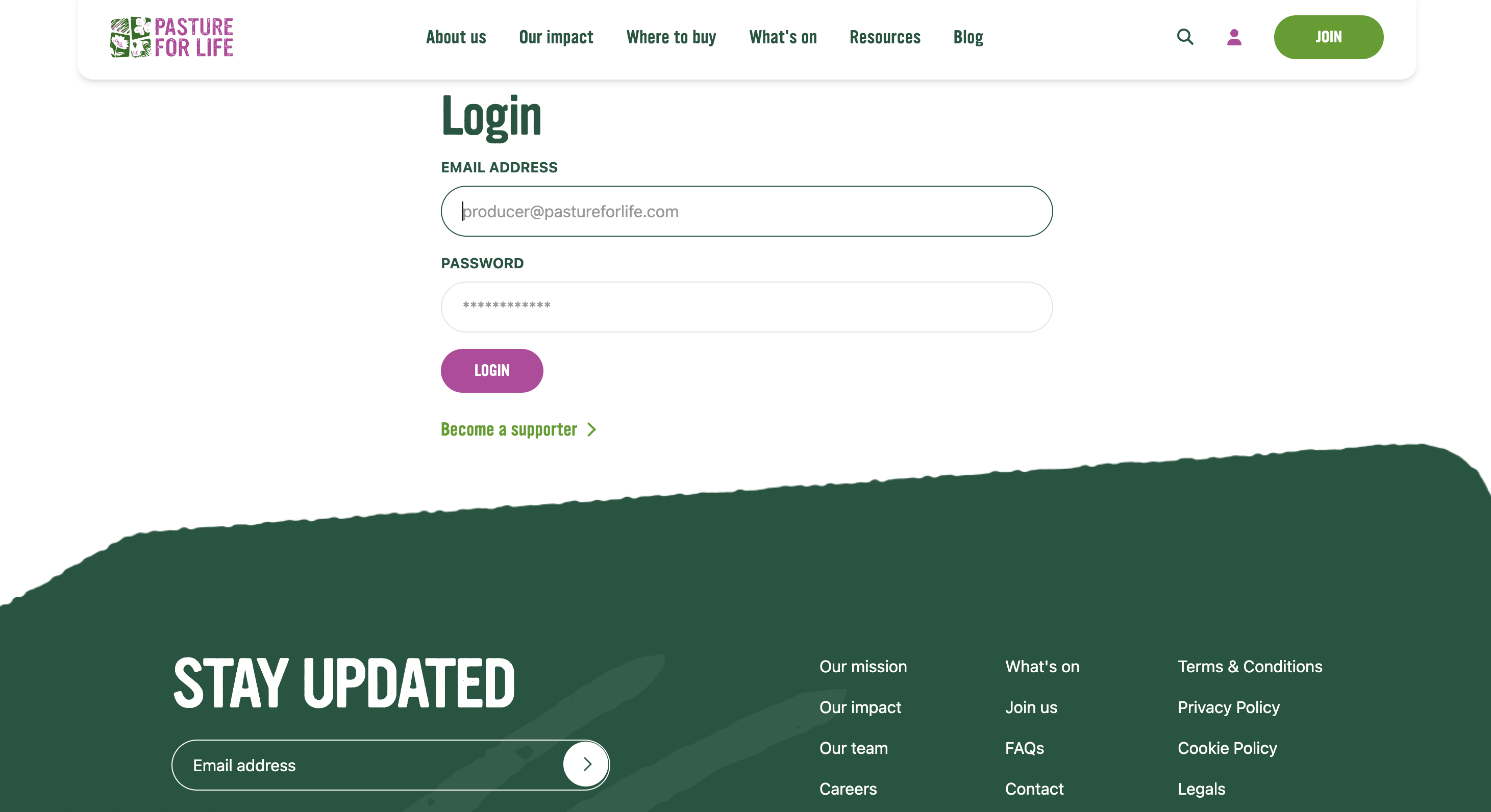 Login screen