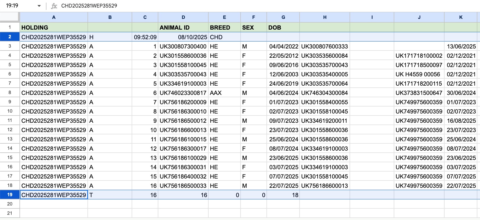 Livestock manager remove extra rows
