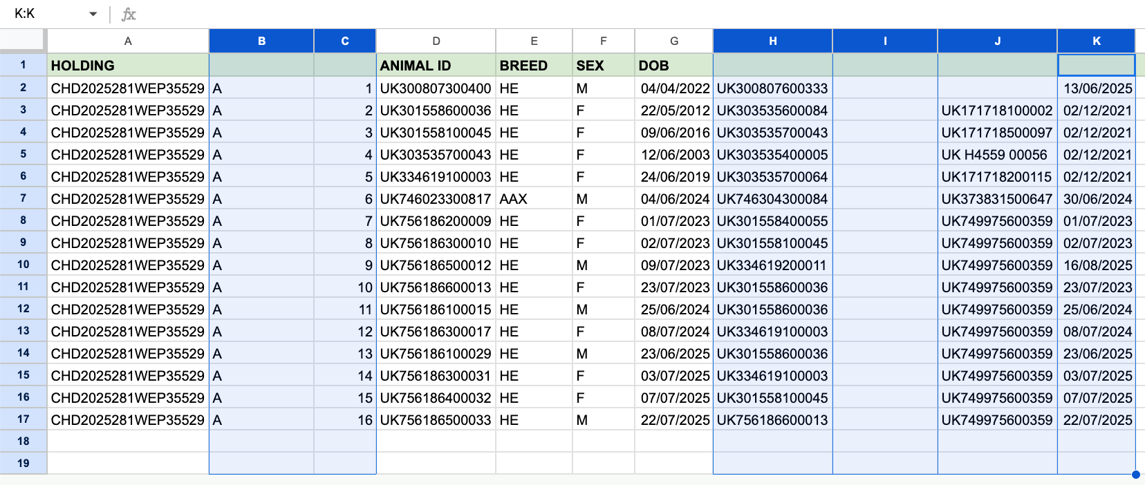 Livestock manager remove extra columns
